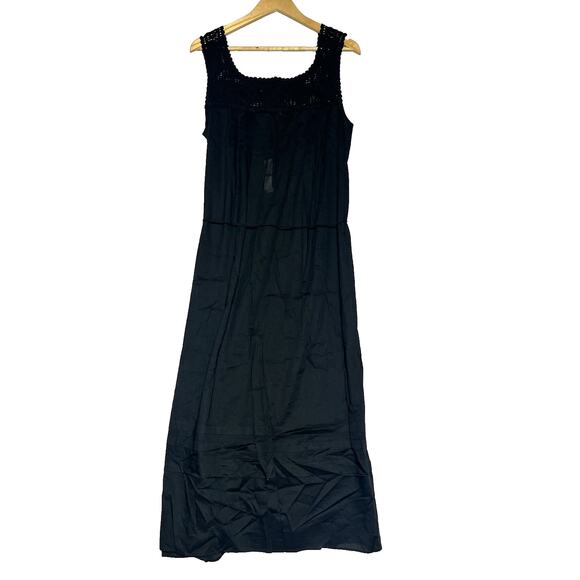 J Crew Crochet Trim Dress Womens Medium Black Lightweight Tie Waist Cover Up - Picture 2 of 9